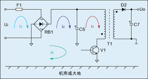圖1：反激式(或稱(chēng)回掃式)開(kāi)關(guān)電源工作原理圖。
