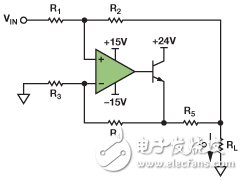 　圖1. 改進型Howland電流源驅(qū)動接地負載。