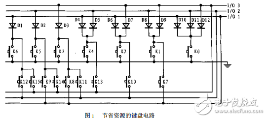 3個IO口的4×4鍵盤電路
